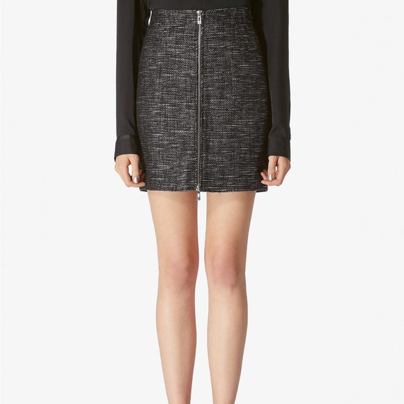 Avec Les Filles High-Waist Zip-Front Tweed Black & White Metallic Mini Skirt NWT - Picture 1 of 8